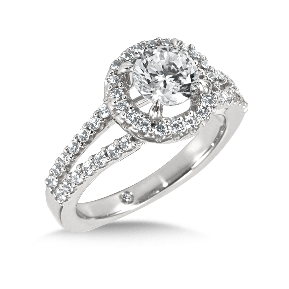 Diamond Halo Engagement Ring with Split Sides